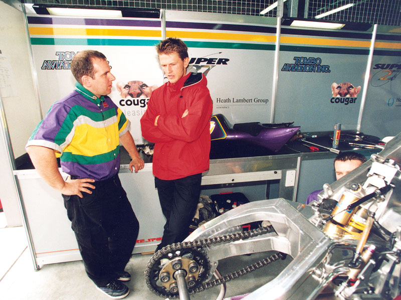 Stiggy discusses setup with Chief Technician Stuart-Nicholls